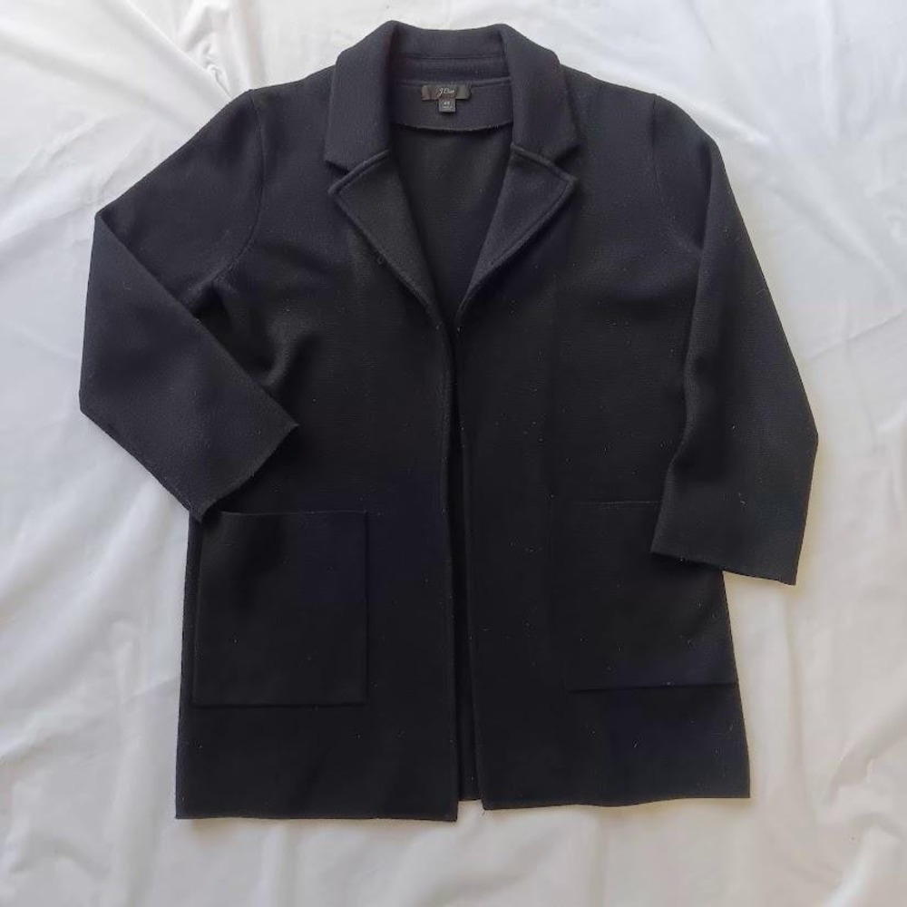 J.Crew Sweater Blazer Womens XS Black Open Front Knit Patch Pockets Coatigan
